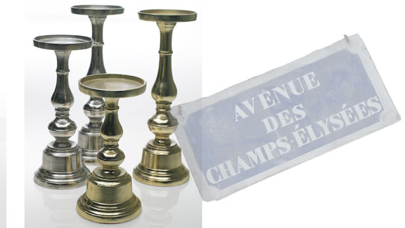 Silver candleholders in wedding design inspired by Paris