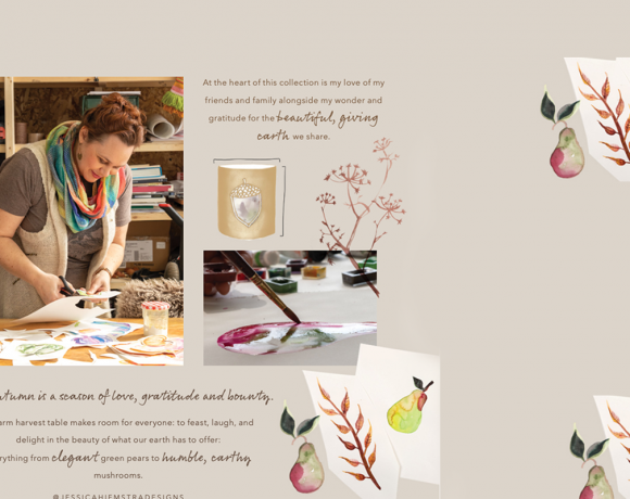 Jessica Hiemstra in studio while designing products from Accent Decor's new Harvest Collection.