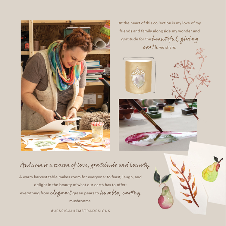Jessica Hiemstra in studio while designing products from Accent Decor's new Harvest Collection.