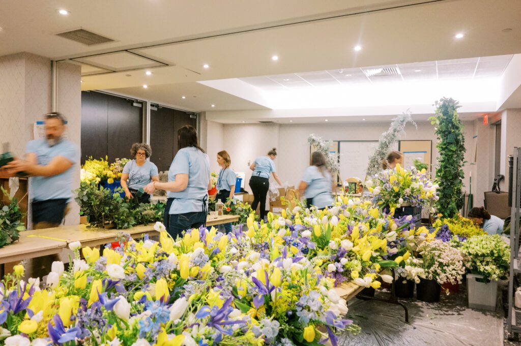 Behind the scenes of the floral prep and production assembly for the 111th annual First Lady’s Luncheon.
