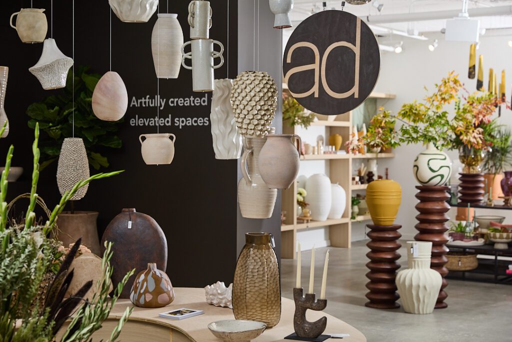 An entry way into Accent Decor's High Point Market Showroom ft. home accents. 