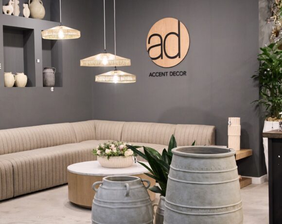 An entry way into Accent Decor's High Point Market Showroom ft. home accents.